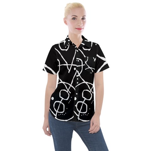 Mazipoodles In The Frame - Black White Women s Short Sleeve Pocket Shirt by Mazipoodles