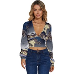 The Great Wave Off Kanagawa Japanese Waves Long Sleeve Deep-v Velour Top