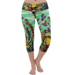 Monkey Tiger Bird Parrot Forest Jungle Style Capri Yoga Leggings by Grandong