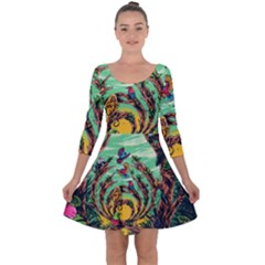 Monkey Tiger Bird Parrot Forest Jungle Style Quarter Sleeve Skater Dress by Grandong