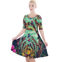 Monkey Tiger Bird Parrot Forest Jungle Style Quarter Sleeve A-line Dress by Grandong