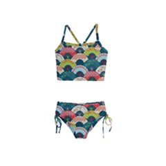 Japanese Fans Bright Pattern Girls  Tankini Swimsuit