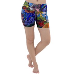 Beauty Stained Glass Castle Building Lightweight Velour Yoga Shorts by Cowasu