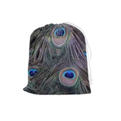 Peacock Feathers Peacock Bird Feathers Drawstring Pouch (large) by Ndabl3x