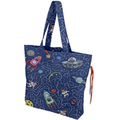 Cat Cosmos Cosmonaut Rocket Drawstring Tote Bag by Cowasu