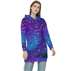 Realistic Night Sky With Constellations Women s Long Oversized Pullover Hoodie by Cowasu