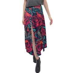 Vintage Flash Tattoos Designs Seamless Pattern Velour Split Maxi Skirt by Amaryn4rt