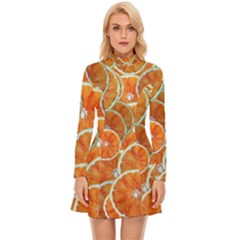 Oranges Background Texture Pattern Long Sleeve Velour Longline Dress by Simbadda