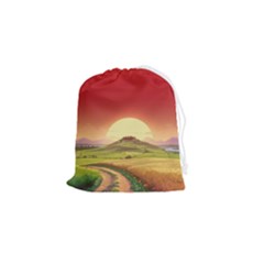 Landscape Sunset Orange Sky Pathway Art Drawstring Pouch (small) by Ravend