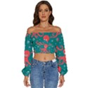 Cute-smiling-red-octopus-swimming-underwater Long Sleeve Crinkled Weave Crop Top View1
