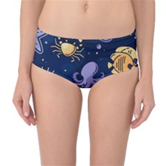 Marine-seamless-pattern-thin-line-memphis-style Mid-waist Bikini Bottoms by uniart180623