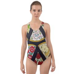 Vector-seamless-pattern-with-italian-pizza-top-view Cut-out Back One Piece Swimsuit by uniart180623