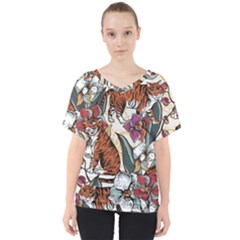 Natural-seamless-pattern-with-tiger-blooming-orchid V-neck Dolman Drape Top by uniart180623
