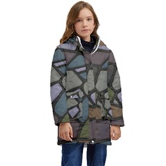 Cartoon-colored-stone-seamless-background-texture-pattern - Kids  Hooded Longline Puffer Jacket by uniart180623
