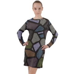 Cartoon-colored-stone-seamless-background-texture-pattern - Long Sleeve Hoodie Dress by uniart180623