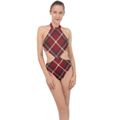Tartan-scotland-seamless-plaid-pattern-vector-retro-background-fabric-vintage-check-color-square-geo Halter Side Cut Swimsuit