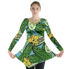 Seamless-pattern-with-cucumber-slice-flower-colorful-hand-drawn-background-with-vegetables-wallpaper Long Sleeve Tunic 