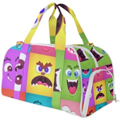 Monsters-emotions-scary-faces-masks-with-mouth-eyes-aliens-monsters-emoticon-set Burner Gym Duffel Bag by uniart180623