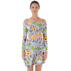 Seamless-pattern-with-wildlife-cartoon Off Shoulder Top With Skirt Set by uniart180623