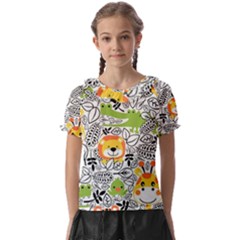Seamless-pattern-with-wildlife-cartoon Kids  Frill Chiffon Blouse by uniart180623