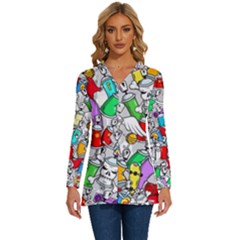 Graffiti-characters-seamless-pattern Long Sleeve Drawstring Hooded Top by uniart180623