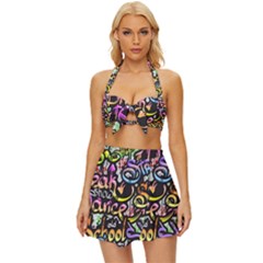 Graffiti-word-seamless-pattern Vintage Style Bikini Top And Skirt Set  by uniart180623