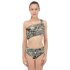 Four-hand-drawn-city-patterns Spliced Up Two Piece Swimsuit
