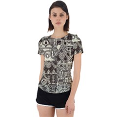Four-hand-drawn-city-patterns Back Cut Out Sport Tee