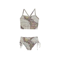 Vintage World Map Old  Globe Antique America Girls  Tankini Swimsuit by uniart180623