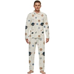 Space Planets Art Pattern Design Wallpaper Men s Long Sleeve Velvet Pocket Pajamas Set