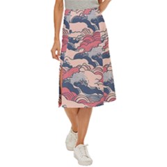 Waves Ocean Sea Water Pattern Rough Seas Midi Panel Skirt by uniart180623