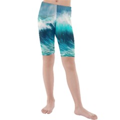 Waves Ocean Sea Tsunami Nautical Painting Kids  Mid Length Swim Shorts by uniart180623