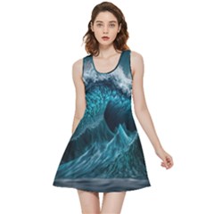 Tsunami Waves Ocean Sea Water Rough Seas Inside Out Reversible Sleeveless Dress by uniart180623