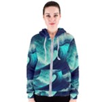 Ai Generated Waves Ocean Sea Tsunami Nautical Fantasy Women s Zipper Hoodie