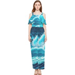 Ai Generated Waves Ocean Sea Tsunami Nautical Sea Draped Sleeveless Chiffon Jumpsuit