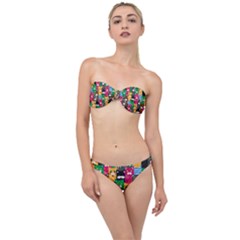 Cat Funny Colorful Pattern Classic Bandeau Bikini Set by uniart180623