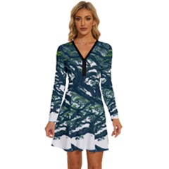 Tree Leaf Green Forest Wood Natural Nature Long Sleeve Deep V Mini Dress  by Ravend