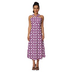 Mazipoodles Magenta White Donuts Polka Dot Sleeveless Cross Front Cocktail Midi Chiffon Dress by Mazipoodles