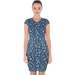 Lotus Bloom In The Calm Sea Of Beautiful Waterlilies Capsleeve Drawstring Dress  by pepitasart