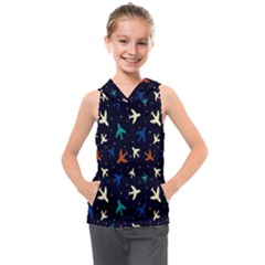 Blue Background Cute Airplanes Kids  Sleeveless Hoodie