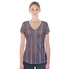 Dark Digital Wood Like Short Sleeve Front Detail Top