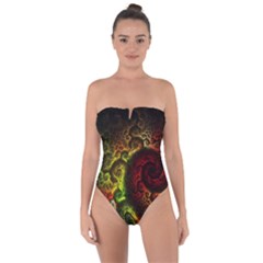 Green And Red Lights Wallpaper Fractal Digital Art Artwork Tie Back One Piece Swimsuit by uniart180623