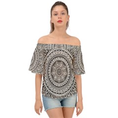 Mandala Circles Drawing Pattern Off Shoulder Short Sleeve Top