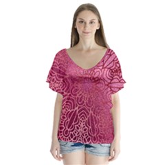 Pink Mandala Glitter Bohemian Girly Glitter V-neck Flutter Sleeve Top by uniart180623