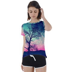 Tree Abstract Field Galaxy Night Nature Short Sleeve Open Back Tee