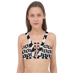 Black Cats And Dots Koteto Cat Pattern Kitty Cage Up Bikini Top
