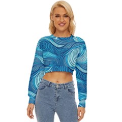 Ocean Waves Sea Abstract Pattern Water Blue Lightweight Long Sleeve Sweatshirt by Simbadda
