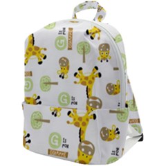 Vector Pattern With Cute Giraffe Cartoon Zip Up Backpack