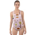 Cute Tiger Car Safari Seamless Pattern Cut-Out Back One Piece Swimsuit View1