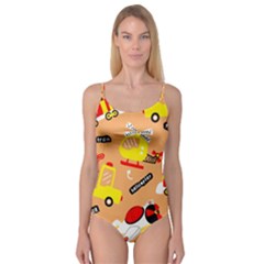 Seamless Pattern Cartoon With Transportation Vehicles Camisole Leotard  by Simbadda